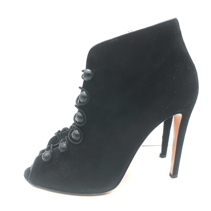 Gianvito Rossi Imperia Buttoned Ankle Boots Black Suede Size 41 Open Toe Heels