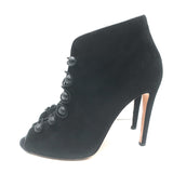 Gianvito Rossi Imperia Buttoned Ankle Boots Black Suede Size 41 Open Toe Heels