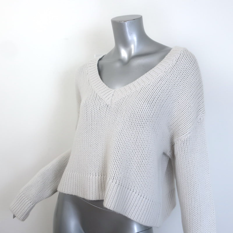 SABLYN Cali Cashmere V-Neck Sweater Very Light Gray Size Medium