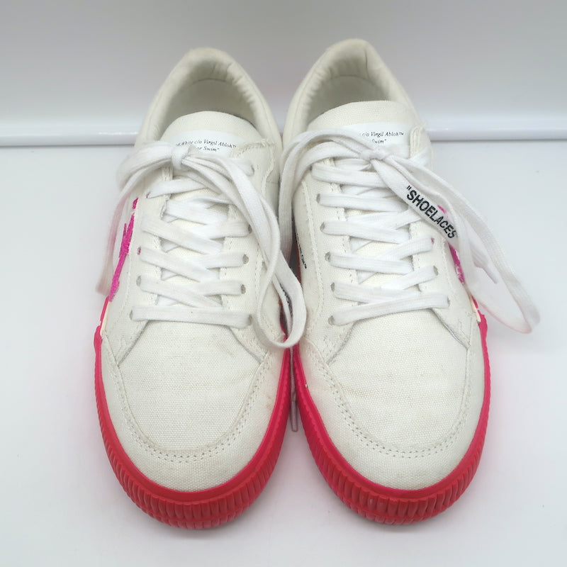 Off-White Vulcanized Low Top Sneakers White Canvas &amp; Hot Pink Suede Size 37