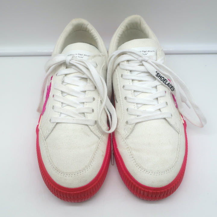 Off-White Vulcanized Low Top Sneakers White Canvas &amp; Hot Pink Suede Size 37