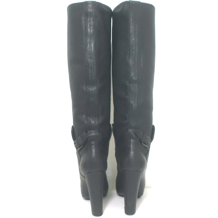 Balenciaga Buckle-Detail Knee High Platform Boots Black Pebbled Leather Size 38