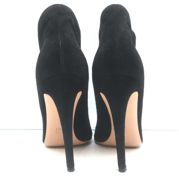 Gianvito Rossi Imperia Buttoned Ankle Boots Black Suede Size 41 Open Toe Heels