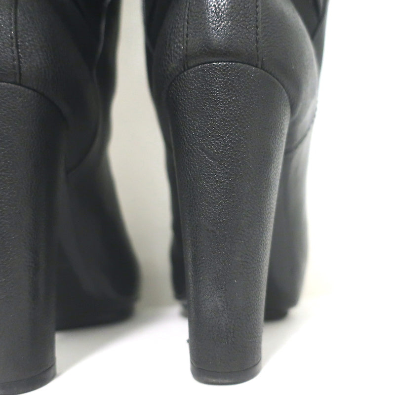 Balenciaga Buckle-Detail Knee High Platform Boots Black Pebbled Leather Size 38
