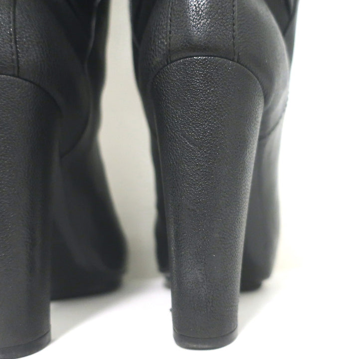 Balenciaga Buckle-Detail Knee High Platform Boots Black Pebbled Leather Size 38