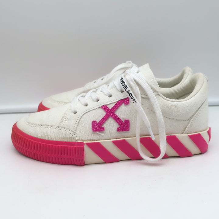 Off-White Vulcanized Low Top Sneakers White Canvas &amp; Hot Pink Suede Size 37