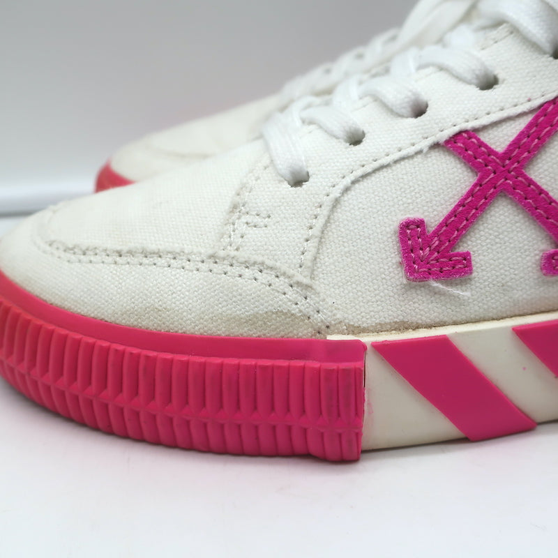 Off-White Vulcanized Low Top Sneakers White Canvas &amp; Hot Pink Suede Size 37