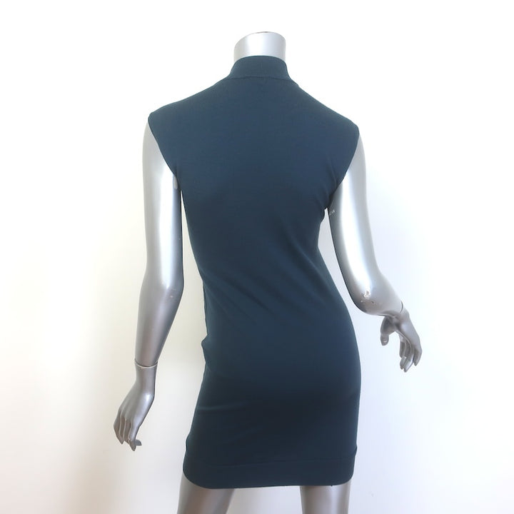 Lanvin Hiver 2013 Mock Neck Sleeveless Colorblock Knit Mini Dress Teal Size 38