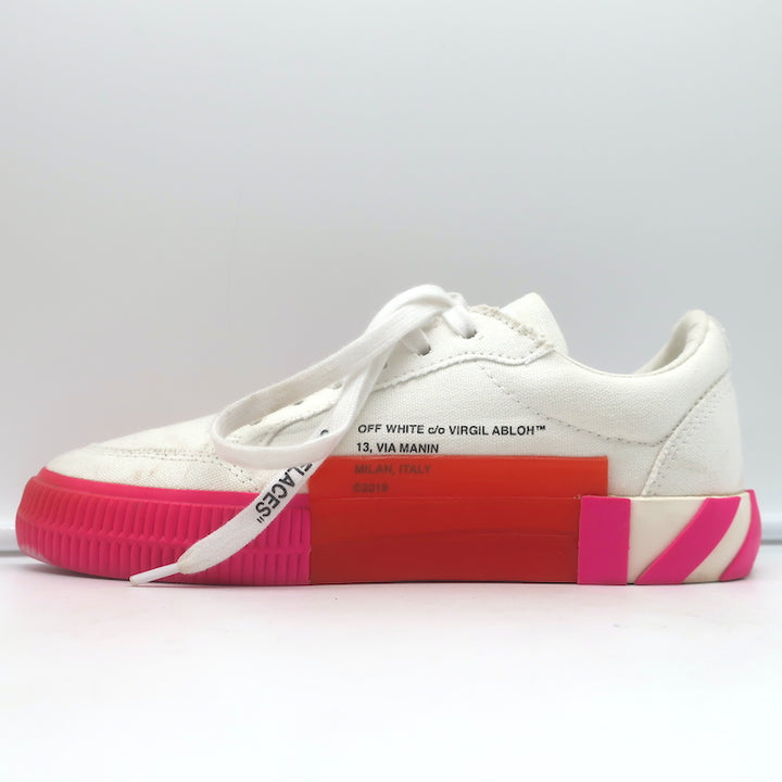Off-White Vulcanized Low Top Sneakers White Canvas &amp; Hot Pink Suede Size 37