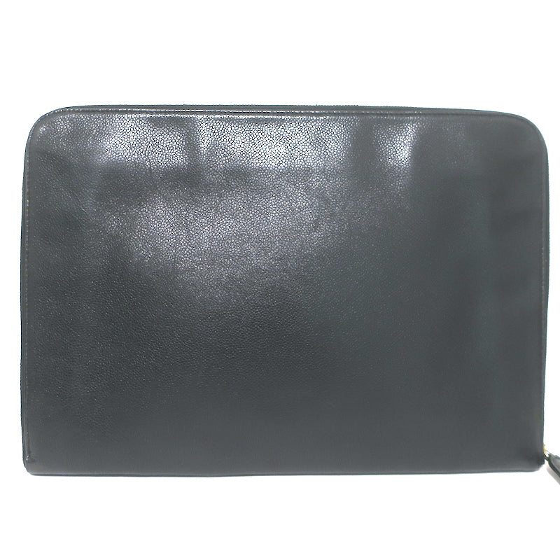 Chanel 90s Timeless CC Zip-Around Portfolio Document Holder Black Caviar Leather
