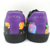 Gucci Ken Scott Ace Sneakers Black Floral Print Leather Size 38