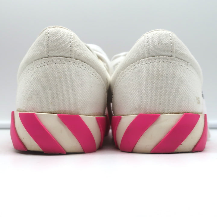 Off-White Vulcanized Low Top Sneakers White Canvas &amp; Hot Pink Suede Size 37