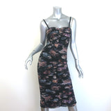 L'Agence Caprice Ruched Midi Dress Black Floral Print Stretch Mesh Size 0 NEW