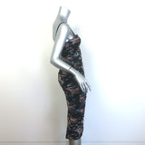 L'Agence Caprice Ruched Midi Dress Black Floral Print Stretch Mesh Size 0 NEW