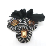 Prada Crystal Bow Brooch Black Satin & Velvet with Orange Glass