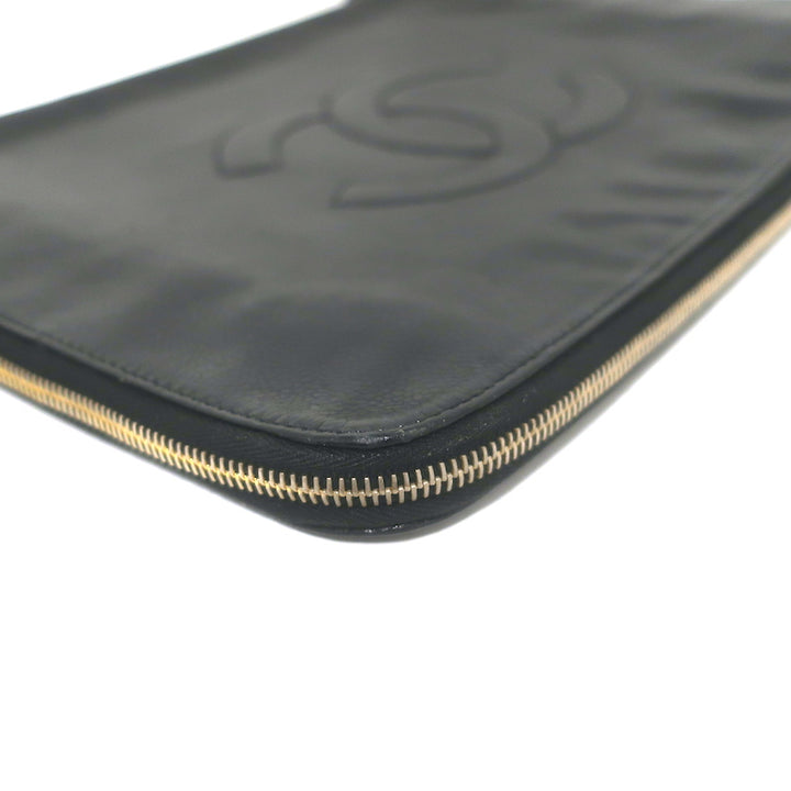 Chanel 90s Timeless CC Zip-Around Portfolio Document Holder Black Caviar Leather