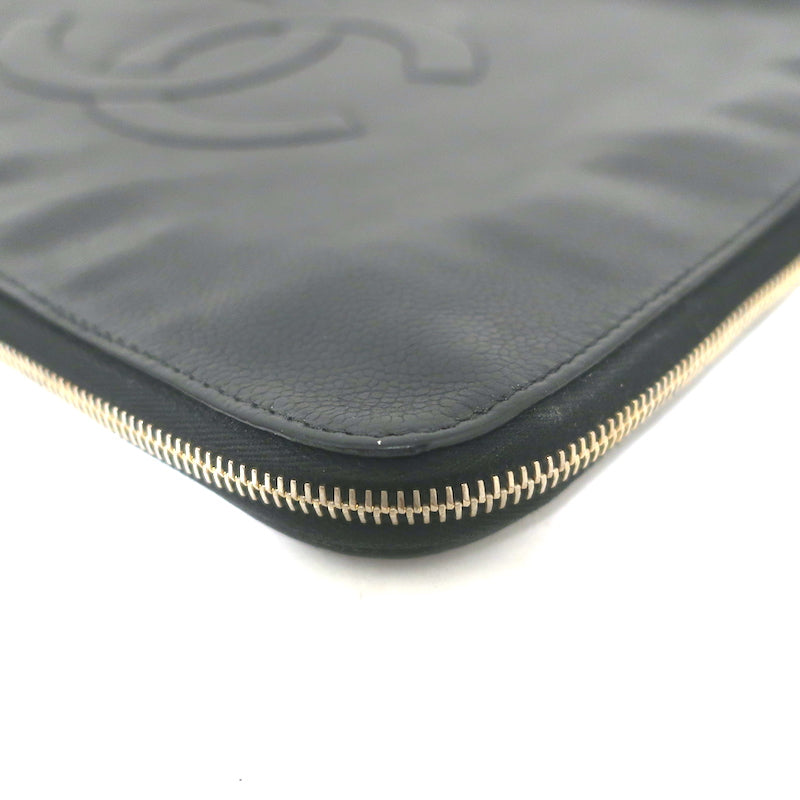 Chanel 90s Timeless CC Zip-Around Portfolio Document Holder Black Caviar Leather
