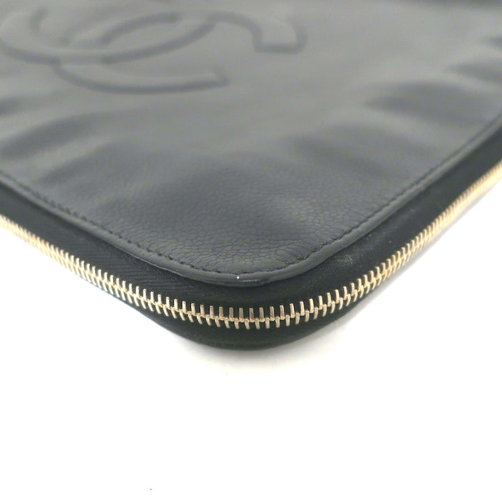 Chanel 90s Timeless CC Zip-Around Portfolio Document Holder Black Caviar Leather