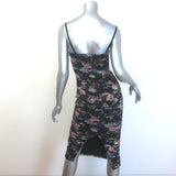L'Agence Caprice Ruched Midi Dress Black Floral Print Stretch Mesh Size 0 NEW
