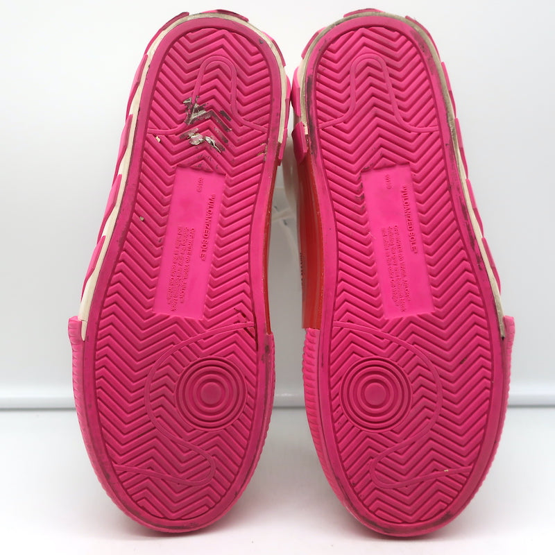 Off-White Vulcanized Low Top Sneakers White Canvas &amp; Hot Pink Suede Size 37