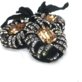 Prada Crystal Bow Brooch Black Satin & Velvet with Orange Glass