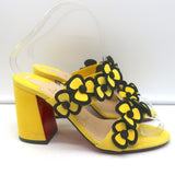 Christian Louboutin Tres Pansy Slide Sandals Yellow Suede Size 37 Open Toe Heels