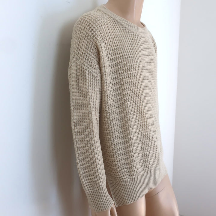 Jenni Kayne Seattle Sweater Beige Wool &amp; Camel Hair Waffle Knit Size Medium