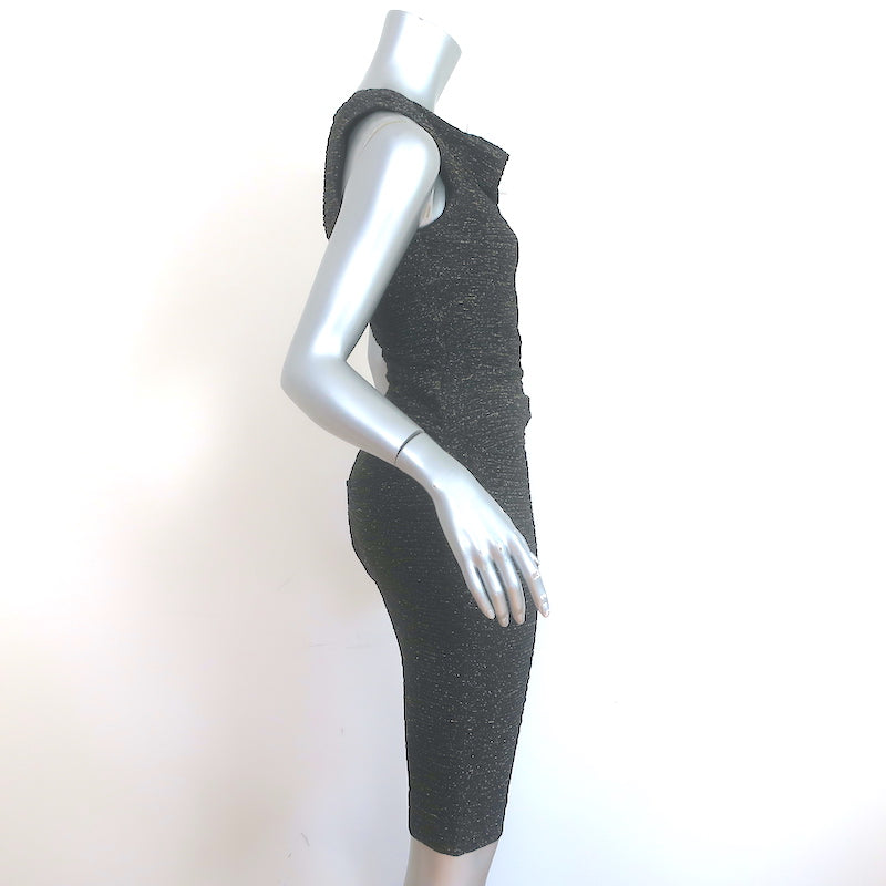 Nicole Miller Artelier Sleeveless Ruched Dress Black &amp; Gold Metallic Size 6