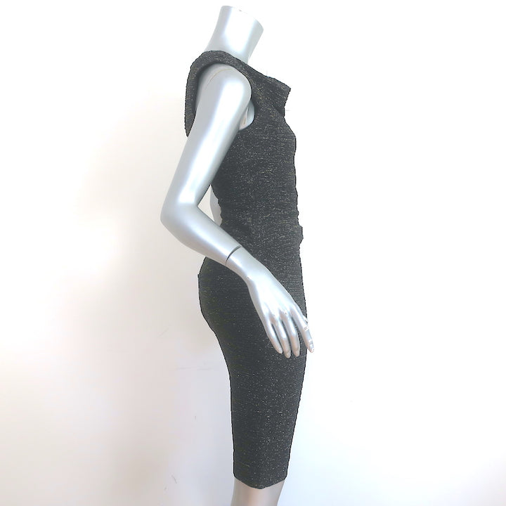Nicole Miller Artelier Sleeveless Ruched Dress Black &amp; Gold Metallic Size 6