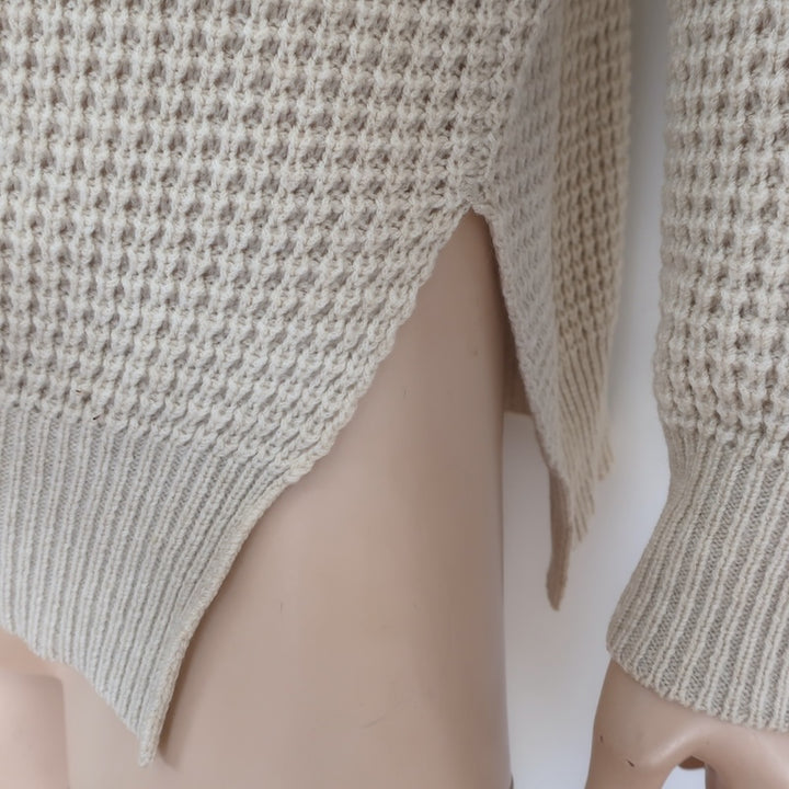 Jenni Kayne Seattle Sweater Beige Wool &amp; Camel Hair Waffle Knit Size Medium