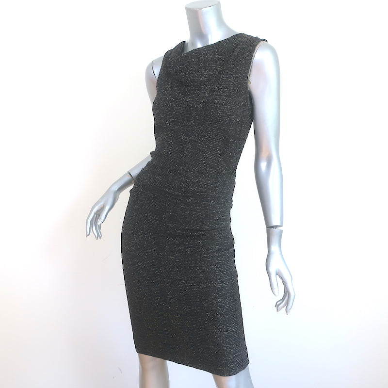 Nicole Miller Artelier Sleeveless Ruched Dress Black &amp; Gold Metallic Size 6