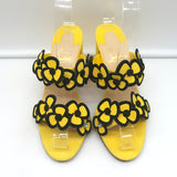 Christian Louboutin Tres Pansy Slide Sandals Yellow Suede Size 37 Open Toe Heels