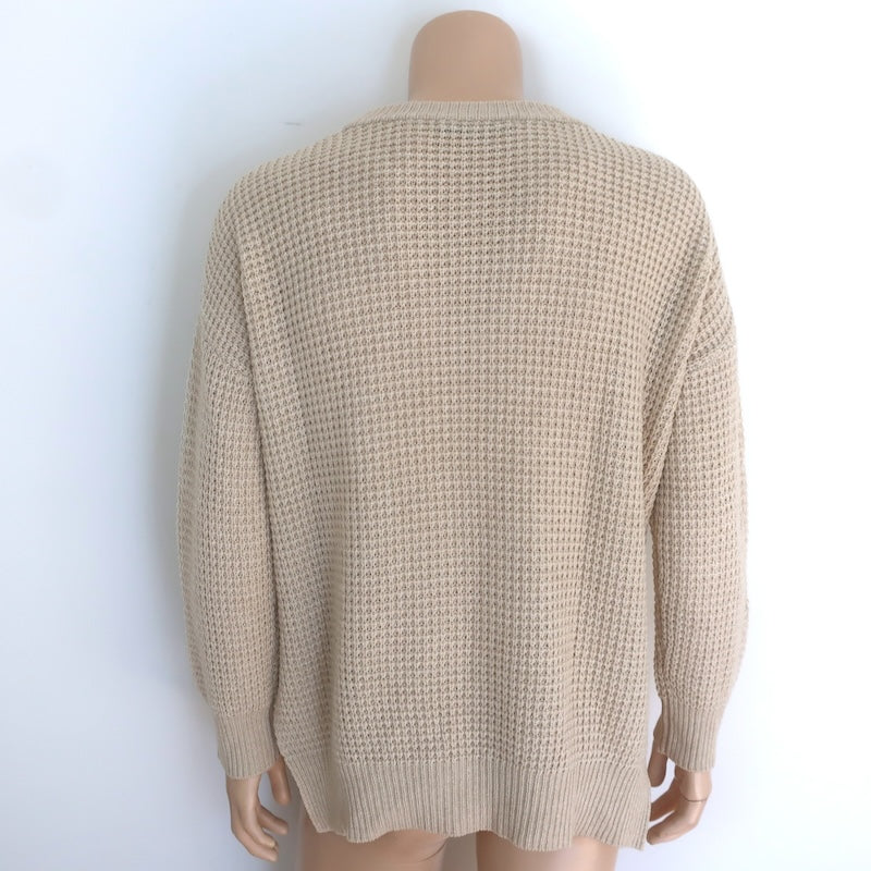 Jenni Kayne Seattle Sweater Beige Wool &amp; Camel Hair Waffle Knit Size Medium