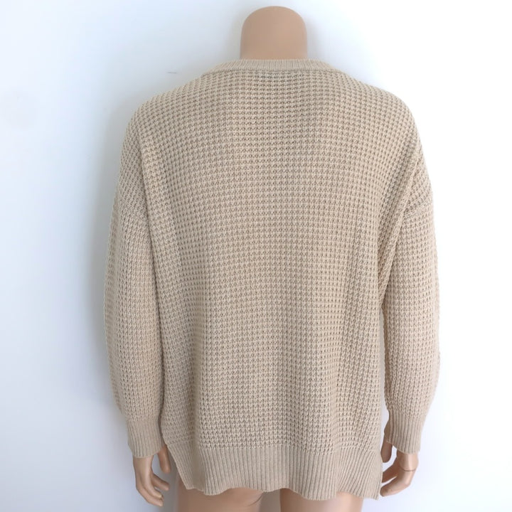 Jenni Kayne Seattle Sweater Beige Wool &amp; Camel Hair Waffle Knit Size Medium