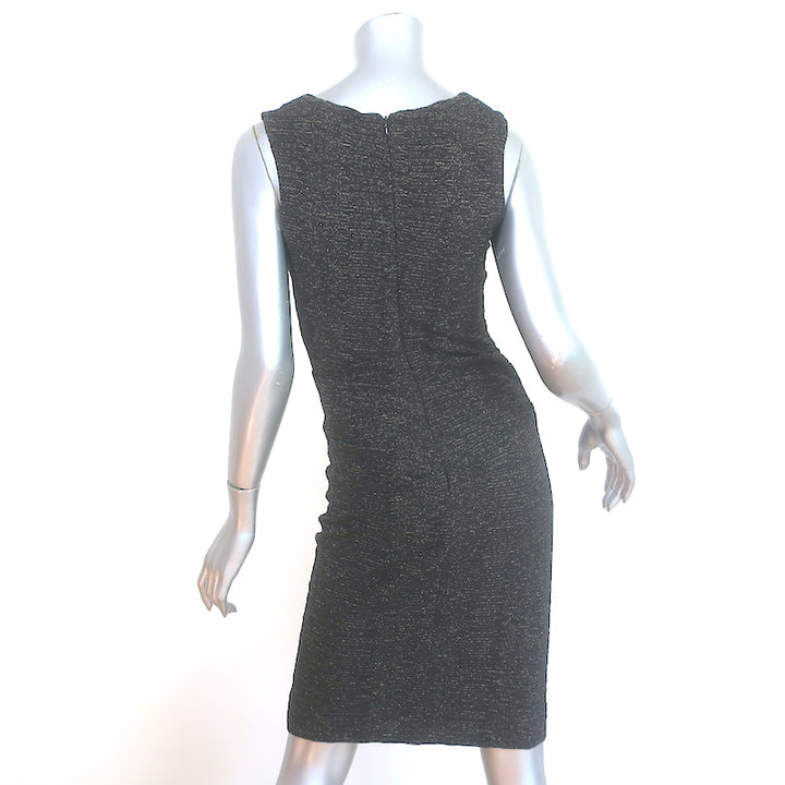 Nicole Miller Artelier Sleeveless Ruched Dress Black &amp; Gold Metallic Size 6