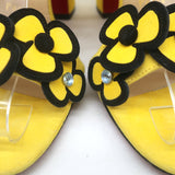 Christian Louboutin Tres Pansy Slide Sandals Yellow Suede Size 37 Open Toe Heels