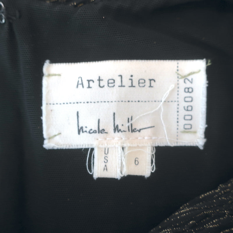 Nicole Miller Artelier Sleeveless Ruched Dress Black &amp; Gold Metallic Size 6