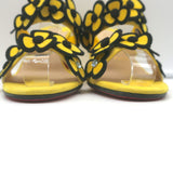 Christian Louboutin Tres Pansy Slide Sandals Yellow Suede Size 37 Open Toe Heels