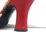 Prada d'Orsay Pumps Beige Tweed & Red Leather Size 38.5 Peep Toe Heels