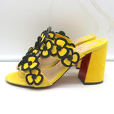 Christian Louboutin Tres Pansy Slide Sandals Yellow Suede Size 37 Open Toe Heels