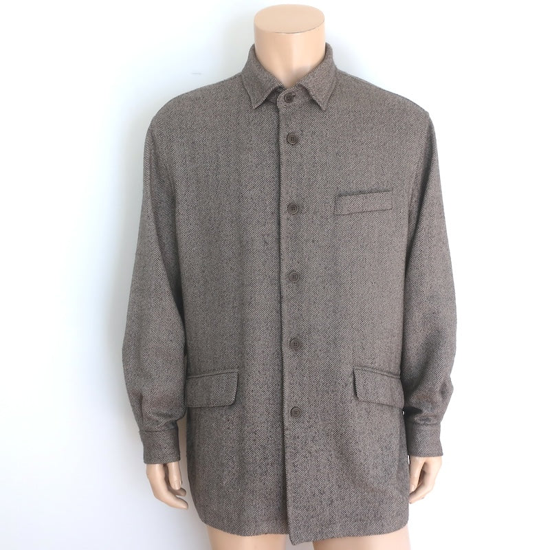 Faconnable Herringbone Overshirt Shacket Taupe Wool-Cashmere Size Large