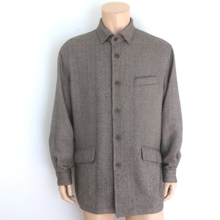 Faconnable Herringbone Overshirt Shacket Taupe Wool-Cashmere Size Large