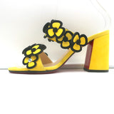 Christian Louboutin Tres Pansy Slide Sandals Yellow Suede Size 37 Open Toe Heels