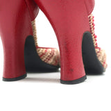 Prada d'Orsay Pumps Beige Tweed & Red Leather Size 38.5 Peep Toe Heels