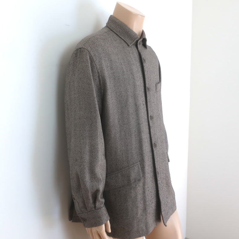 Faconnable Herringbone Overshirt Shacket Taupe Wool-Cashmere Size Large