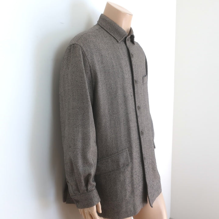 Faconnable Herringbone Overshirt Shacket Taupe Wool-Cashmere Size Large