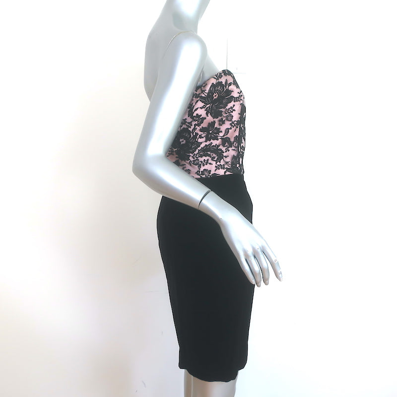 Vintage Valentino Night Strapless Mini Dress Pink Lace &amp; Black Velvet