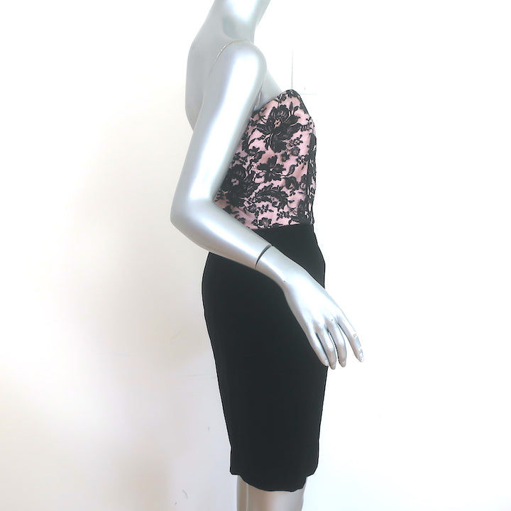 Vintage Valentino Night Strapless Mini Dress Pink Lace &amp; Black Velvet
