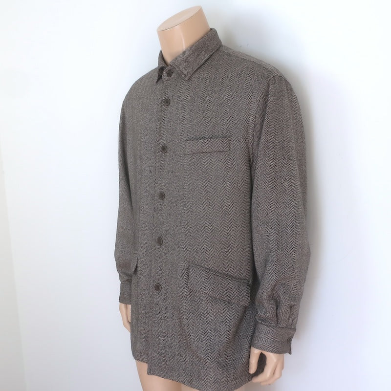 Faconnable Herringbone Overshirt Shacket Taupe Wool-Cashmere Size Large