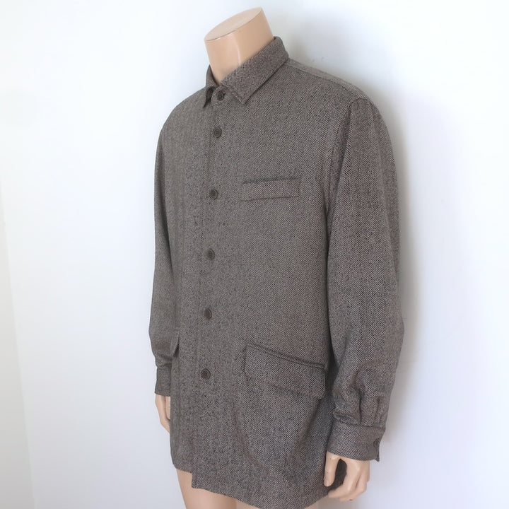 Faconnable Herringbone Overshirt Shacket Taupe Wool-Cashmere Size Large